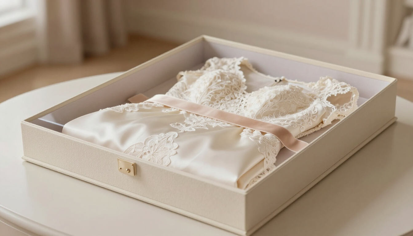 Schone trouwjurk klaar voor opslag