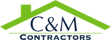 C&M Contractors logo with green roofline and navy text on white background