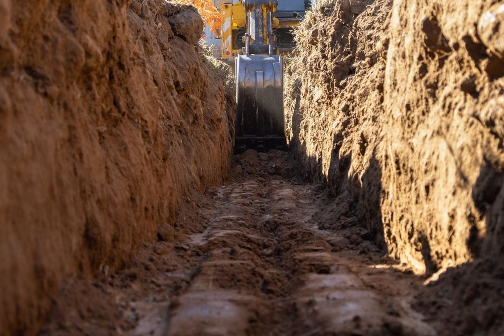 A Bulldozer is Digging a Trench in the Dirt — Advanced Civil Earthworks In Innisfail, QLD