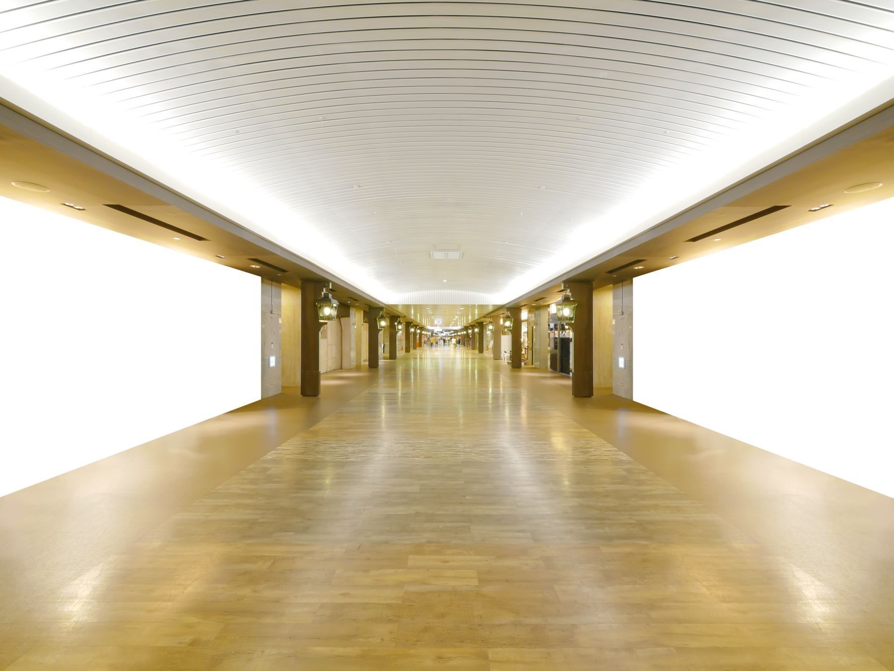 long wooden walkway underground