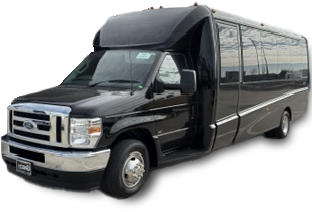 A black ford van with the door open on a white background