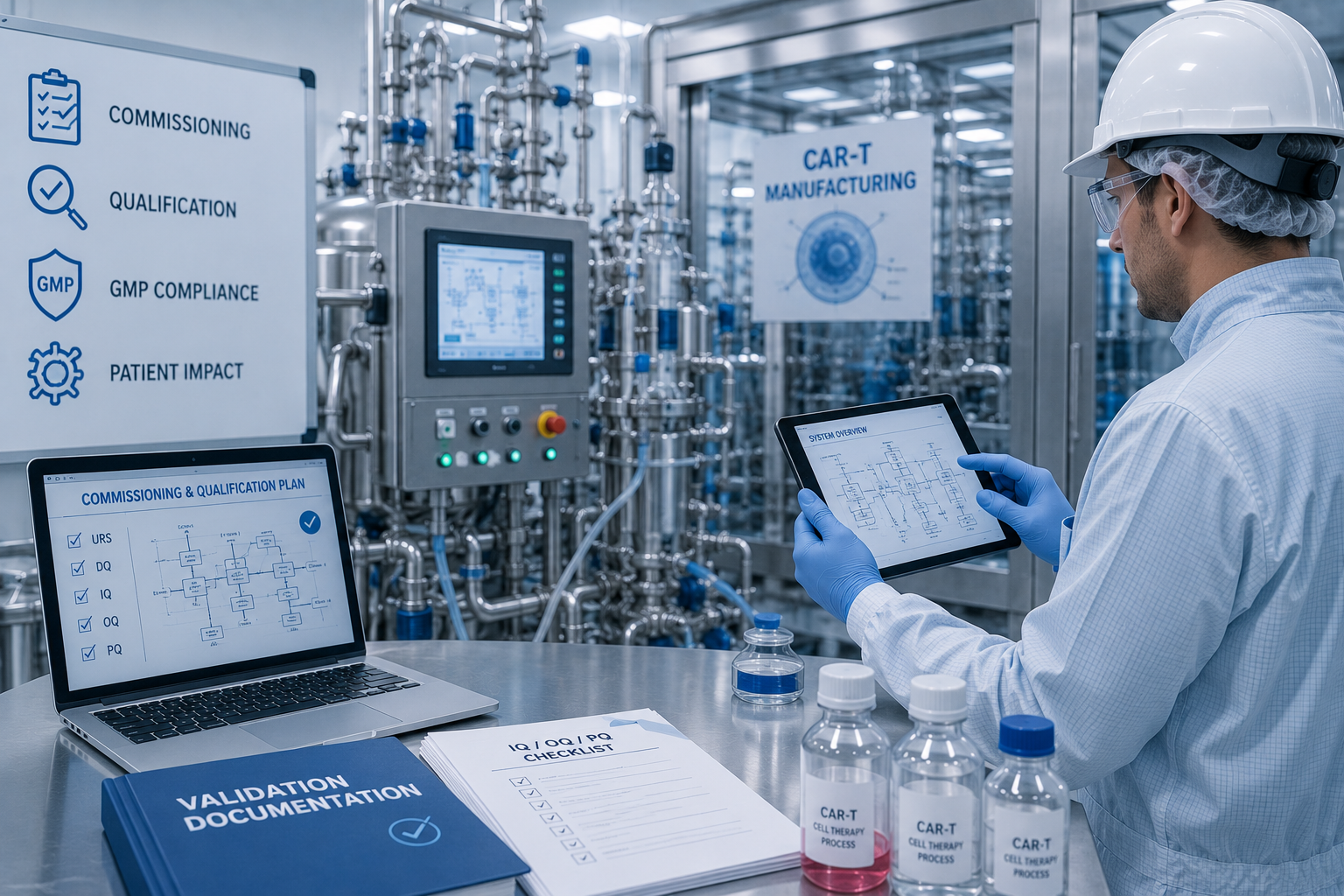 QA Associate Laboratory Pharmaceutical GMP banner with microscope, laboratory glassware and blue corporate design