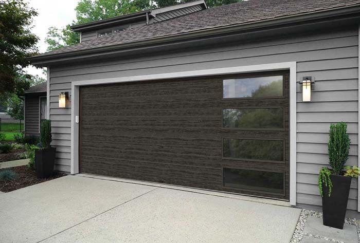 modern black garage with windows