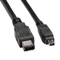 A close up of a firewire cable on a white background.