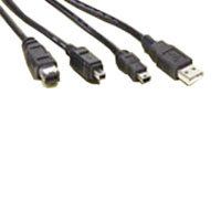 A close up of three usb cables on a white background.