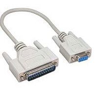 A close up of a rs232 cable on a white background.