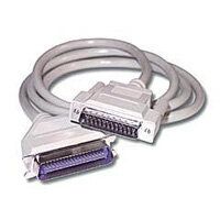 A close up of a cable with two connectors on a white background.