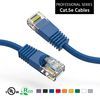A pair of blue ethernet cables on a white background.