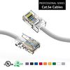 Two white Cat5e Ethernet cables with clear connectors and various color options below.