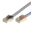 Two gray network cables with RJ45 connectors, likely for connecting devices to the internet. One is angled away from the viewer.