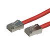 Red ethernet cable with silver connectors.