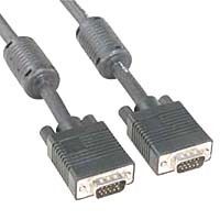 A pair of vga cables connected to each other on a white background.