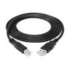A black usb cable with two connectors on a white background.