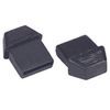 A pair of black plastic plugs on a white background.