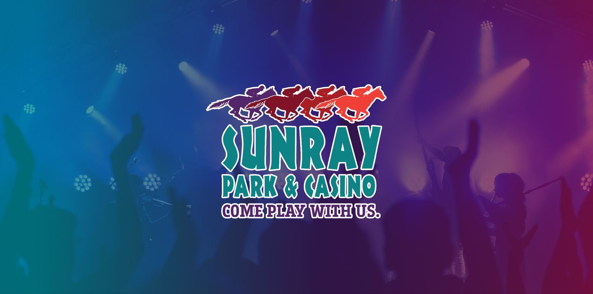 a poster for sunray park and casino with a crowd in the background