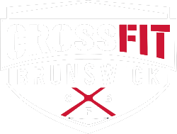 A crossfit logo with a red x on a white background.