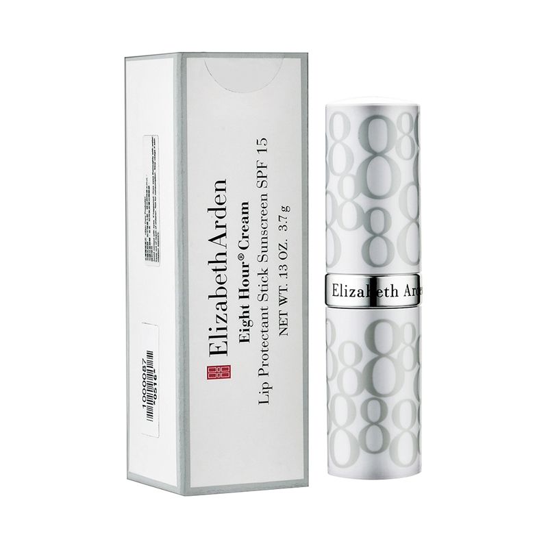 伊莉莎白雅頓八小時潤唇膏，SPF 15，白色盒子包裝。