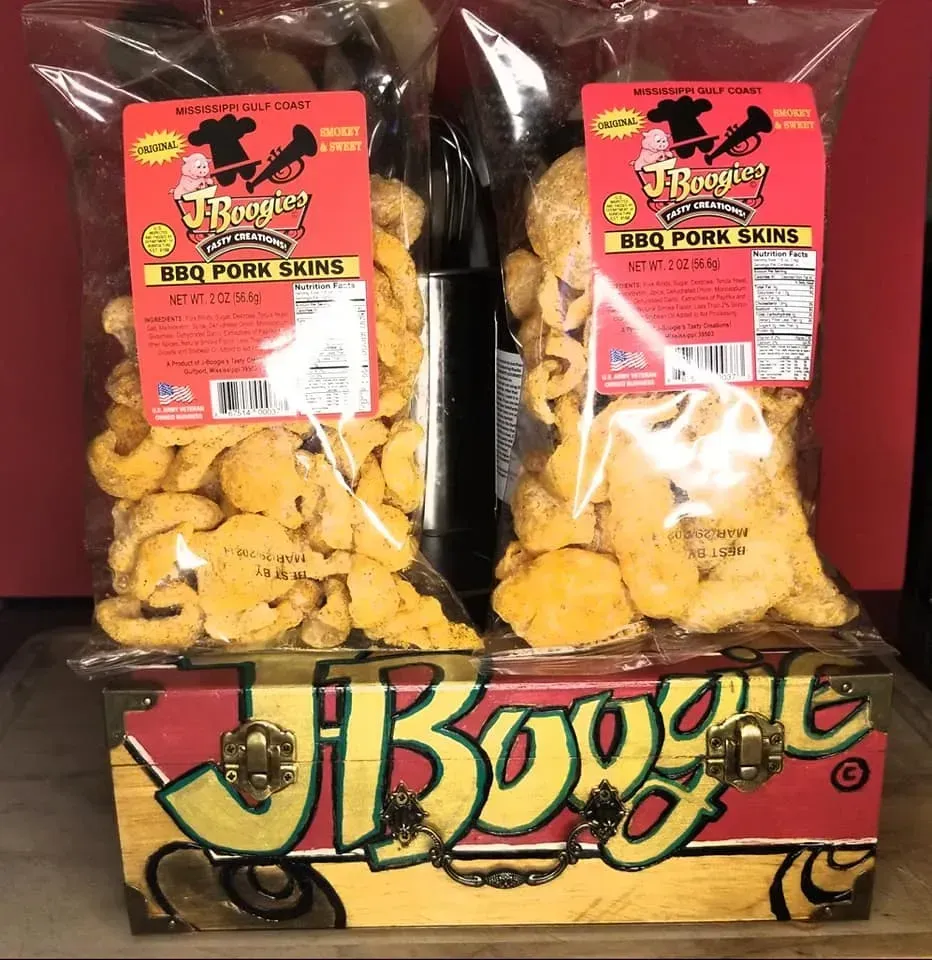 J-Boogie’s BBQ products displayed for sale in local stores.