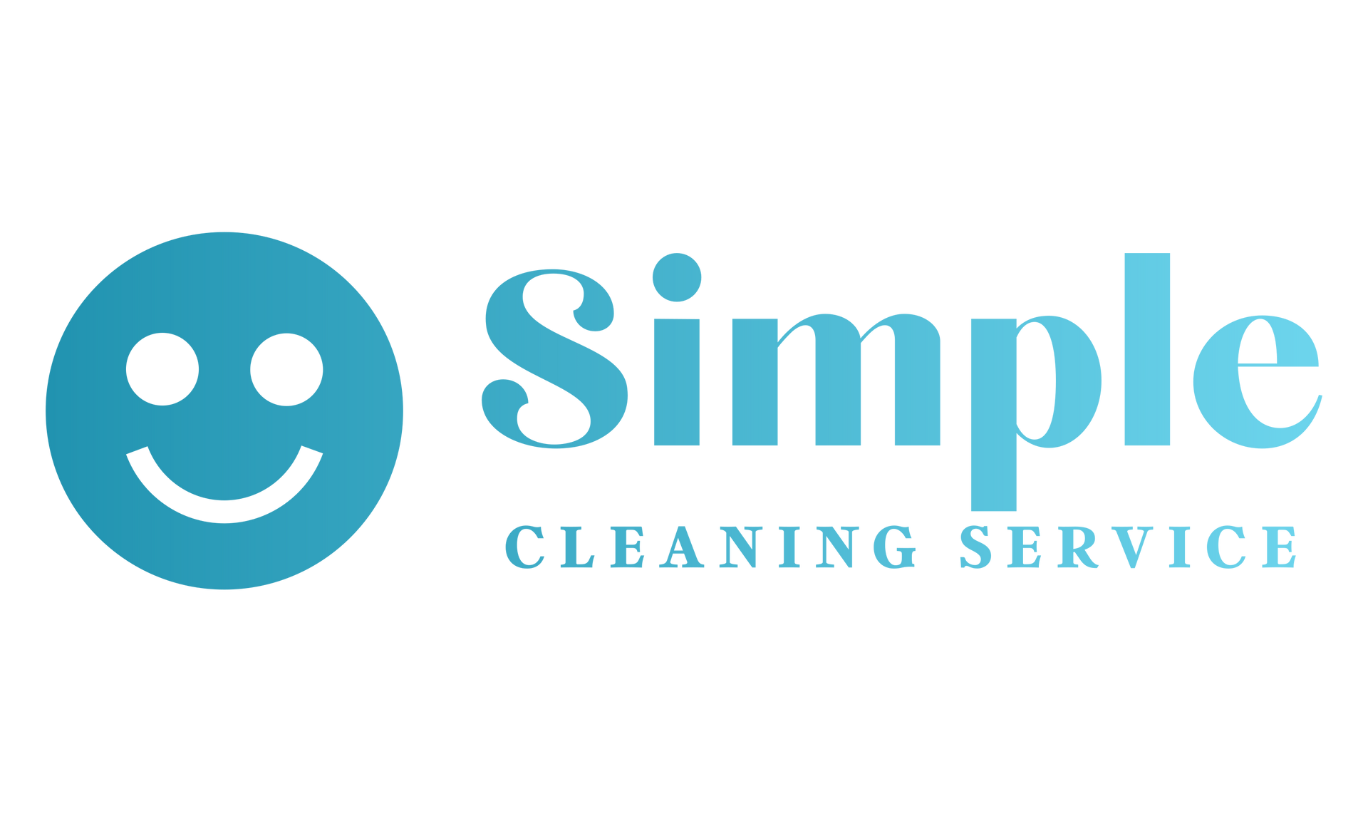 Logo voor Simple Cleaning Service: een blauw smileygezichtje naast lichtblauwe tekst.