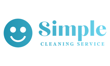 Logo voor Simple Cleaning Service: een blauw smileygezichtje naast lichtblauwe tekst.