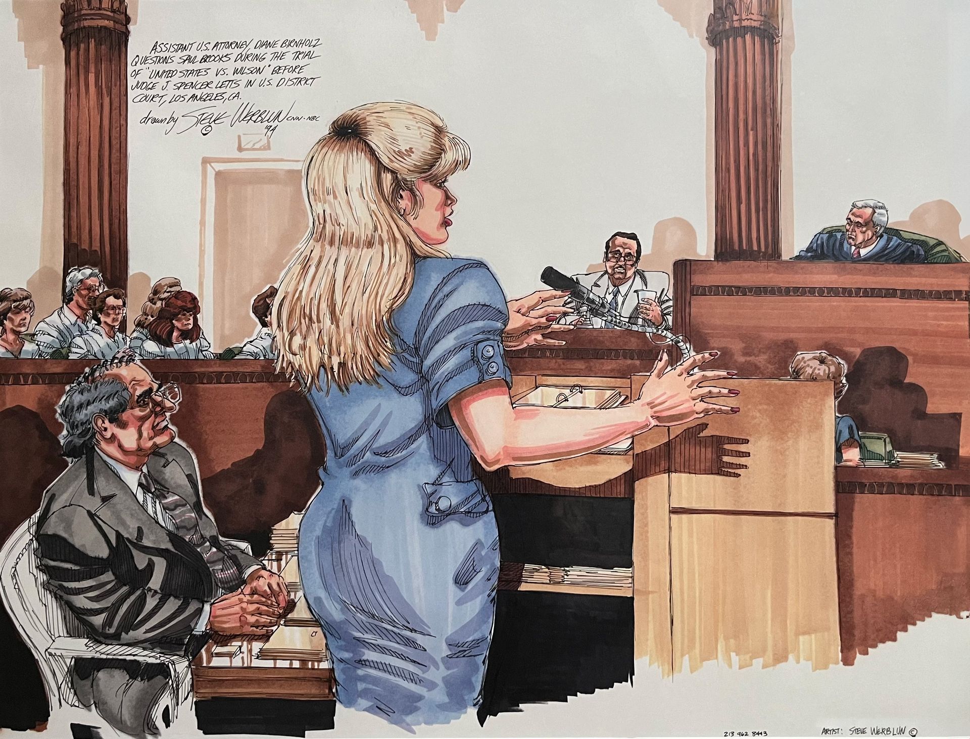 Courtroom drawing of Diane Birnholz at trial as a federal prosecutor