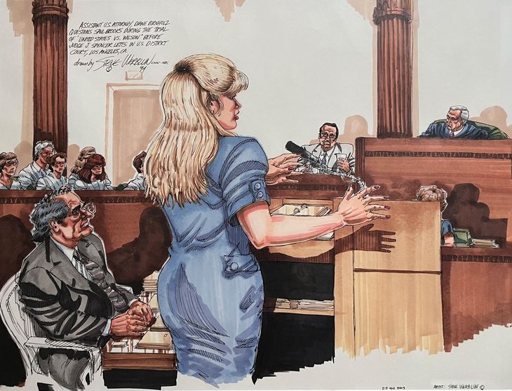 Courtroom drawing of Diane Birnholz, Federal Prosecutor at trial