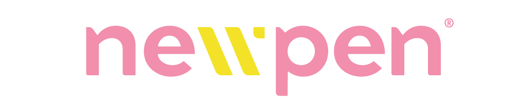 Logo da NEWPEN rosa e amarelo