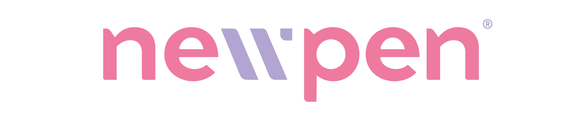Logo da marca newpen em letras rosa e amarelo