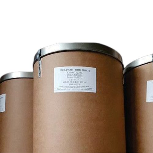 Three barrels of worm pellets are stacked on top of each other on a white background.