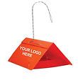 A red triangle with a hook attached to it that says `` your logo here ''.