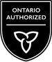 A black shield logo with the text 