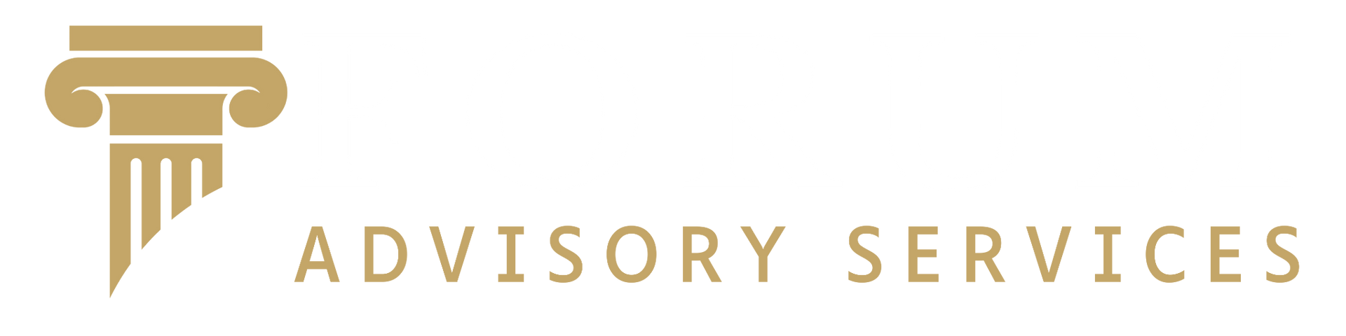 Advisory Services logo with gold column icon and gold text on white background