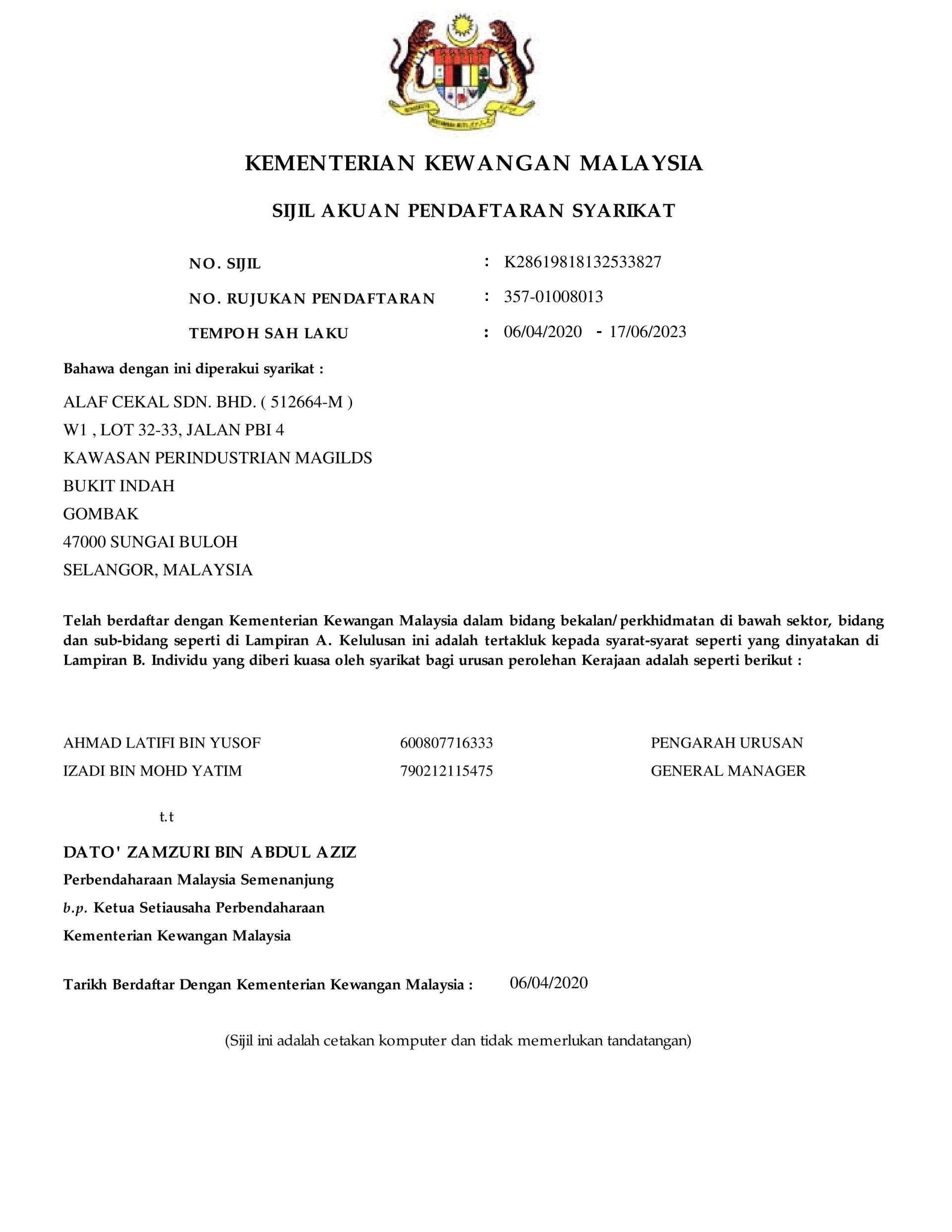 Official government document from Malaysia. Contains text, headings, and official seals.