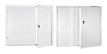 Different designs of side hinged doors