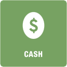 A dollar sign in a circle with the word cash below it.