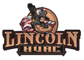Lincoln HVAC logo: muscular man in top hat flexing, eagle, American flag.