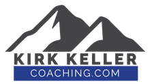 A logo for kirk keller coaching.com with a mountain in the background.