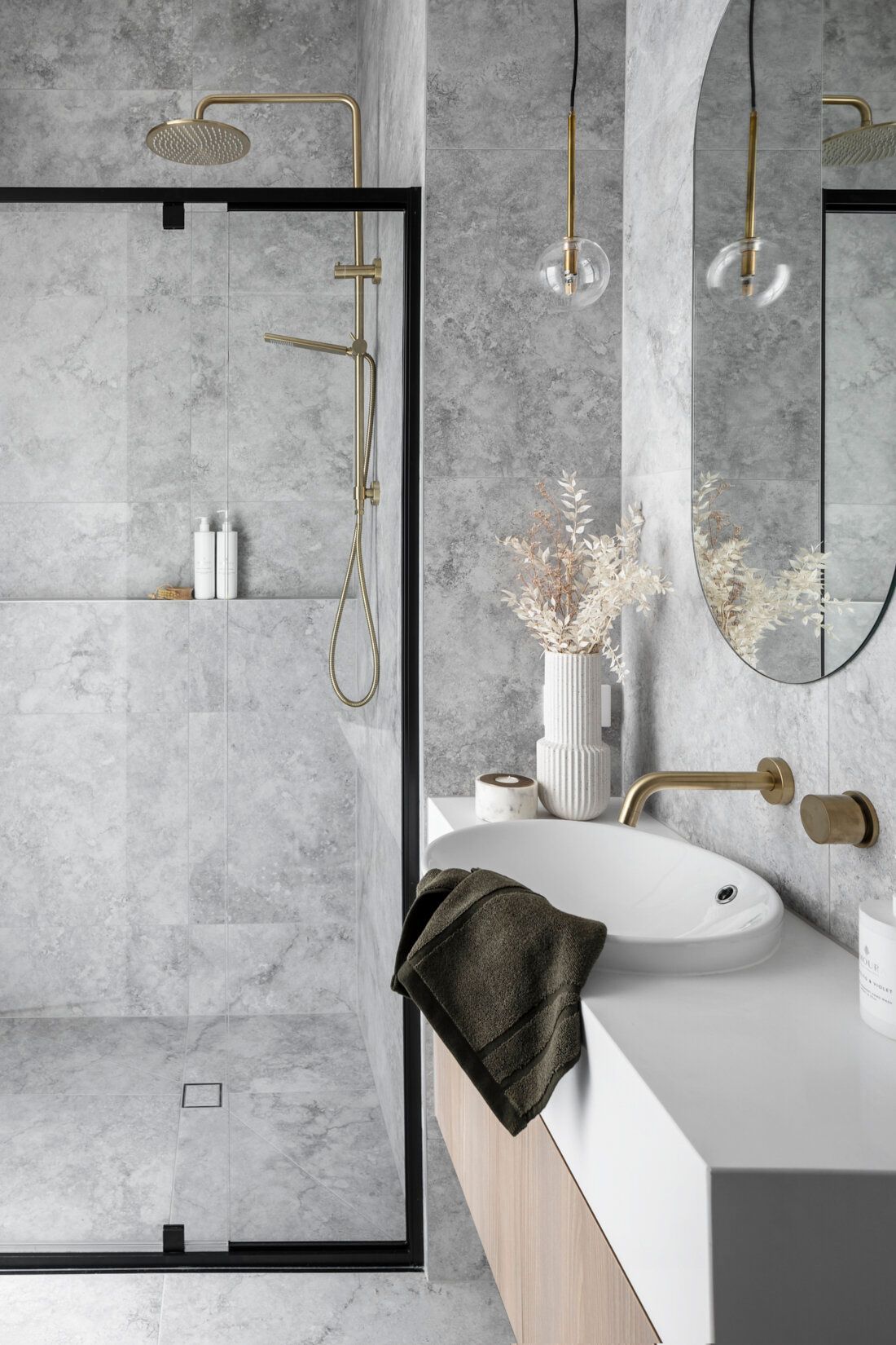 A Bathroom With A Sink, Mirror And Shower — Smart Tiles In South West Rocks, NSW