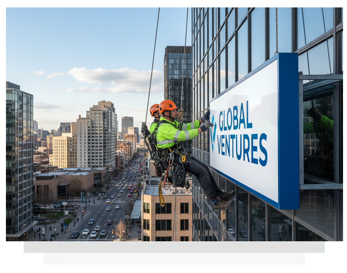 sign installation using rope access