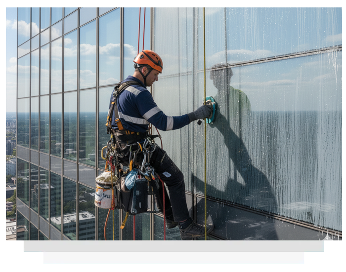 Glass scratch removal using rope access