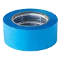 A single roll of bright blue painter's tape positioned on a white background.
