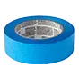 A single roll of bright blue painter's tape on a light background.