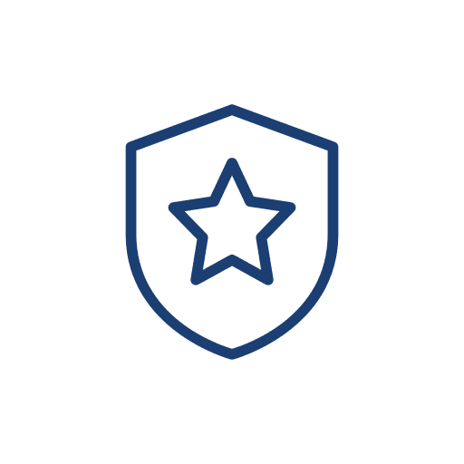 A dark blue outlined shield icon containing a five-pointed star in the center.