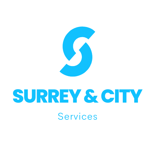 A blue logo for surrey and city services