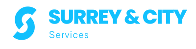 A blue and white logo for surrey and city services