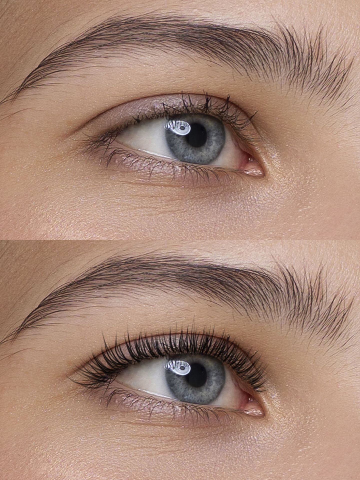 a before and after photo of a woman 's eye