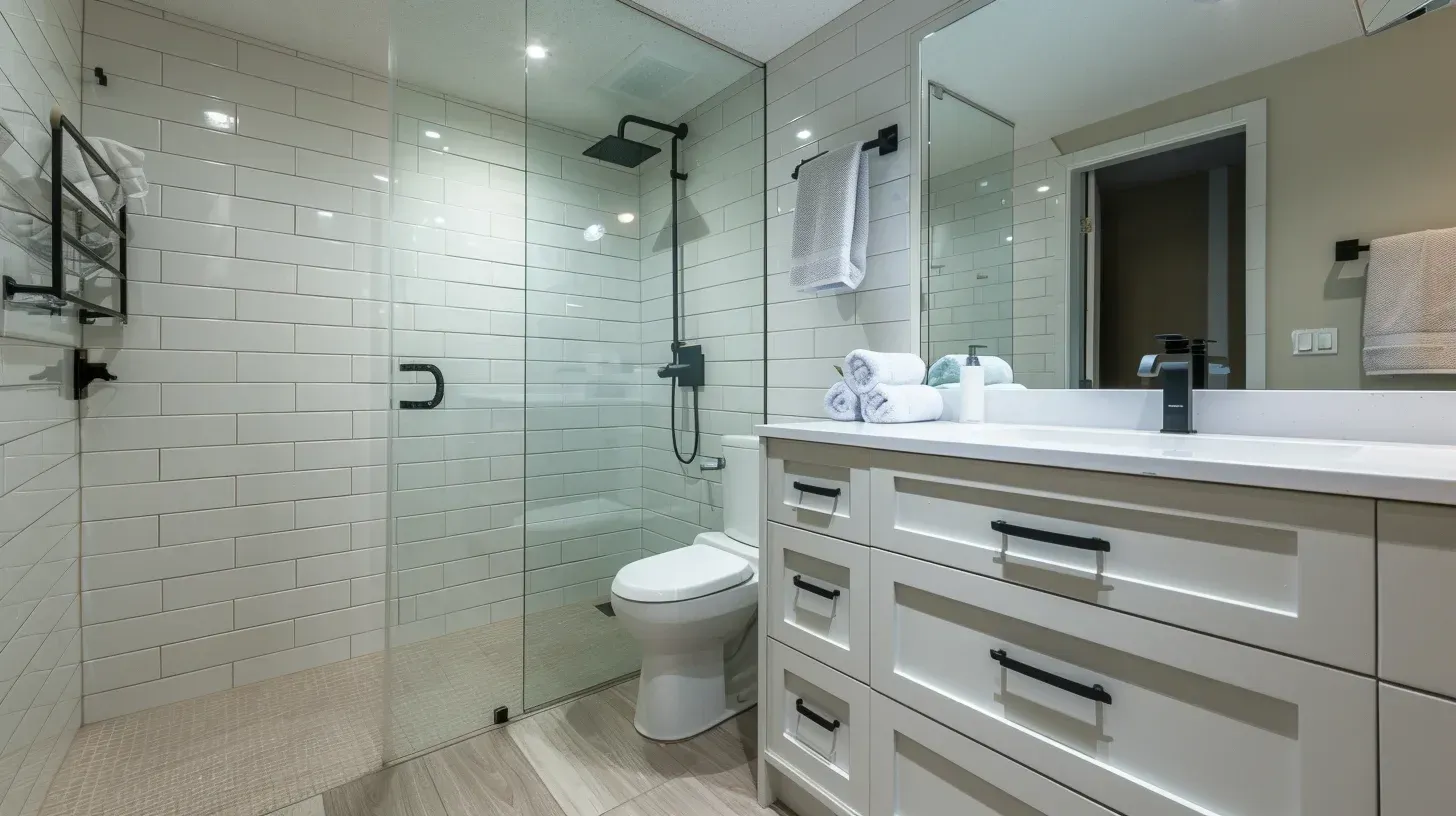 Vancouver bathroom remodeling company installing heated floors and quartz vanity top. Modern faucet and GFCI outlets ensure safety compliance. Designed for contemporary West Coast homes.
Luxury bathroom renovation Vancouver showcasing stone tile flooring and freestanding tub. LED strip lighting enhances ambiance. Completed by experienced Lower Mainland contractors.
Bathroom renovation Vancouver BC featuring custom vanity drawers and engineered stone countertop. Frameless glass panels modernize shower layout. Built for moisture-heavy Vancouver climate.
Vancouver bathroom remodel near me project with porcelain slab shower and floating vanity. Smart mirror technology integrated. Fully licensed and insured bathroom renovation team.
Bathroom renovation Vancouver Lower Mainland including dual flush toilet and eco-friendly fixtures. Waterproof flooring increases longevity. Professional renovation project management included.