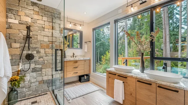 Bathroom renovation Vancouver featuring quartz vanity and mosaic tile backsplash. Frameless glass panels create seamless finish. Installed by experienced Lower Mainland specialists.
Vancouver bathroom remodel cost-effective upgrade with shower valve replacement and tile refresh. LED lighting improves energy efficiency. Detailed renovation quote provided.
Luxury custom bathroom Vancouver BC with marble countertops and double vanity. Rainfall shower system enhances comfort. Designed and installed by elite renovation experts.
Vancouver BC bathroom remodeling with integrated smart thermostat and heated floors. Water-saving fixtures reduce consumption. Sustainable bathroom renovation option available.
Bathroom renovation contractors Vancouver performing full shower rebuild. Waterproof backer board and drainage updates installed. Code-compliant construction ensured.