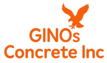 A logo for ginos concrete inc. with an orange eagle