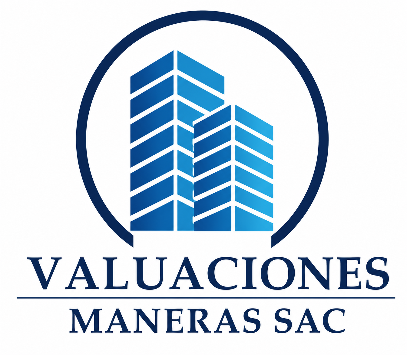 Logo of Valuaciones Maneras SAC with blue building icon inside a circle